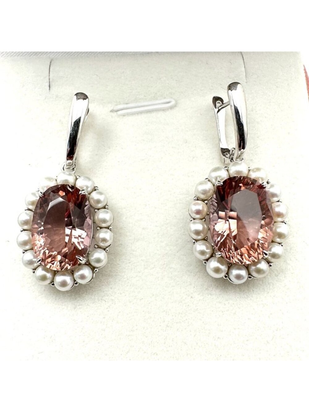 Pink Zandrite Freshwater Pearl Sterling Silver Pierced Earrings Signed BBJ